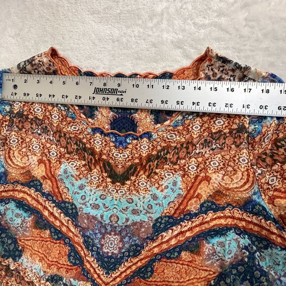 Soft Surroundings Womens 1X Multicolor Paisley Short Sleeve Top Scalloped Trim - Picture 5 of 7